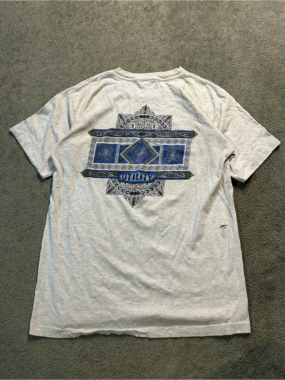 Vintage 90s Utility Single stitch Abstract art T Shirt Size XL Y2K